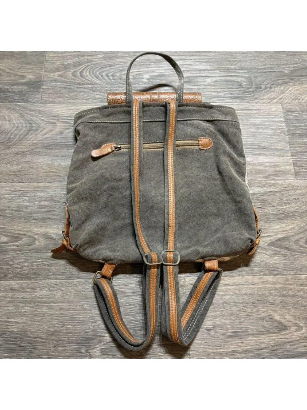 Myra Bag Embossed Leather Canvas Backpack Boho Western Southwestern Rustic Indie